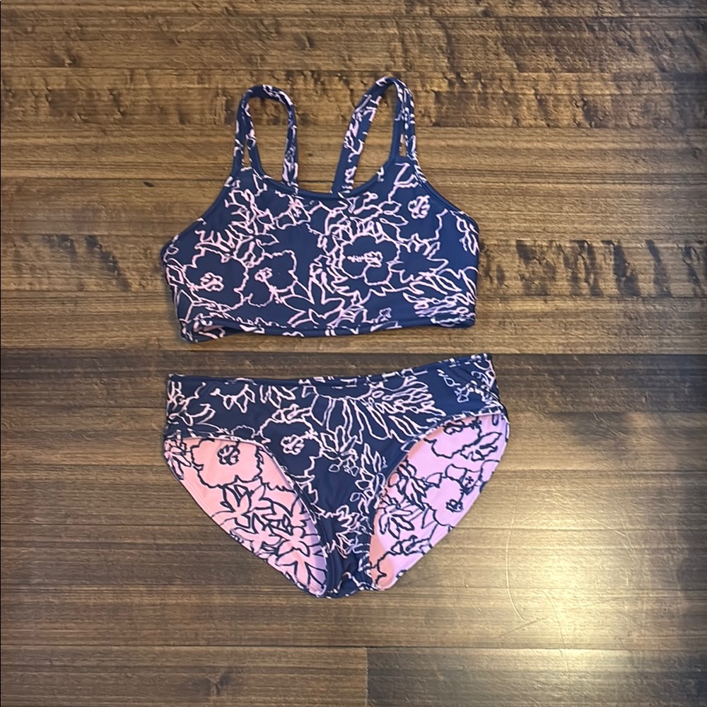 Floral athletic Bikini reversible Set in Blue and Pink